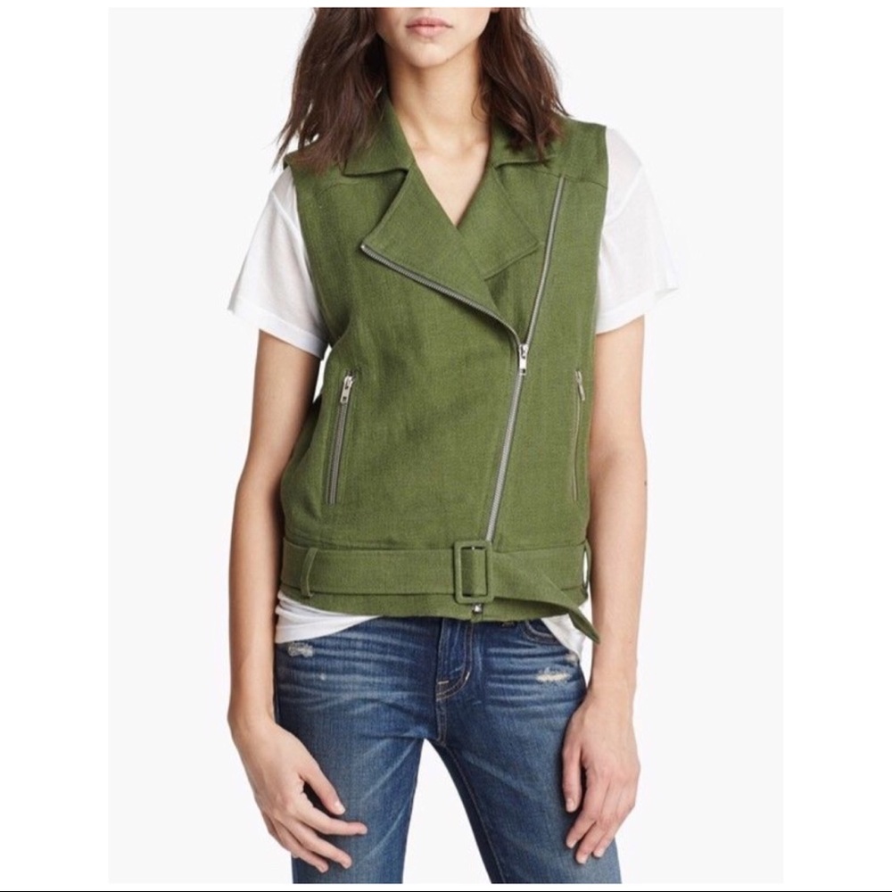 ELIZABETH AND JAMES Tegan Linen Biker Vest – Cypress Green Moto Vest